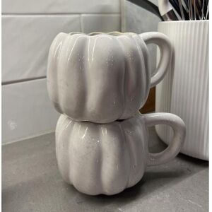 Anthropologie Cindy Stoneware White Pumpkin Mugs x2